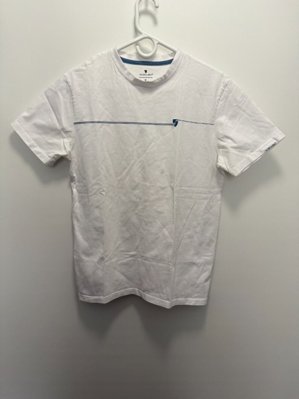 SeabournGraphic T-Shirt White Blue Striped Men's Size M